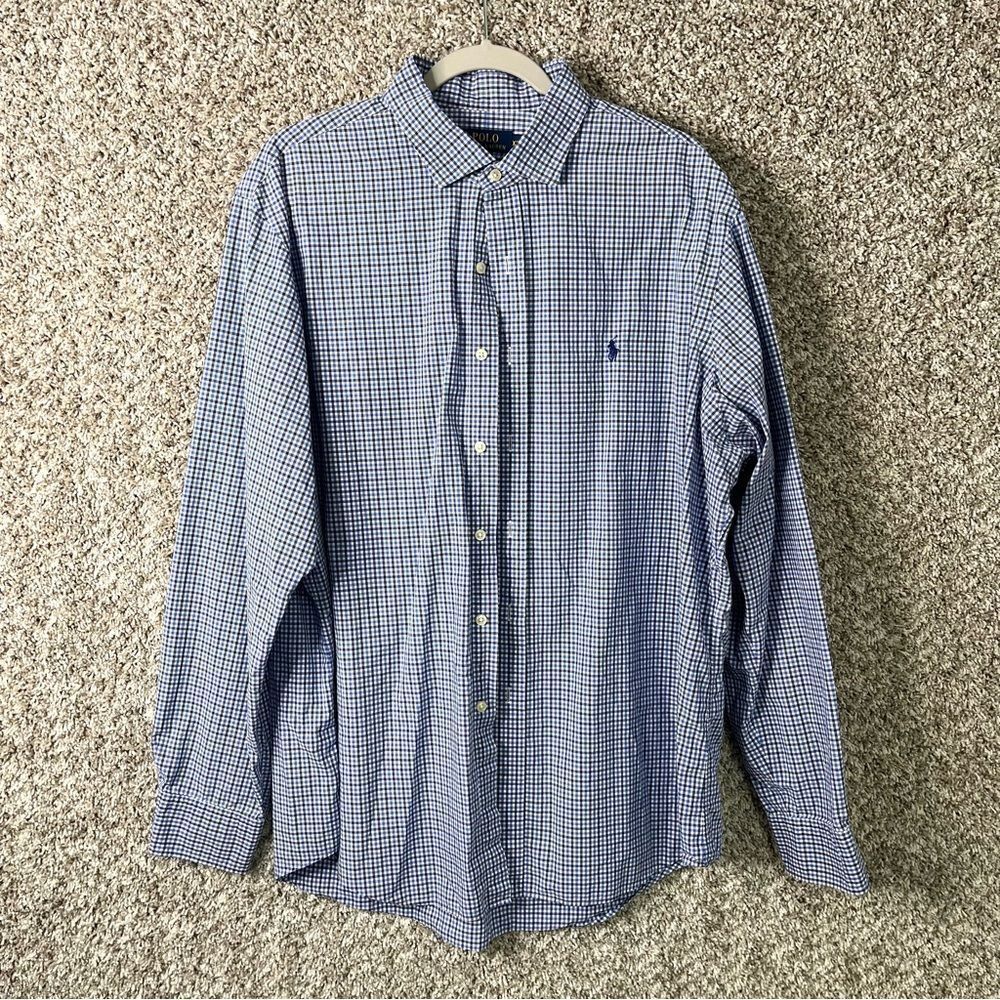 Polo Ralph Lauren Shirt Men’s XXL Blue Gingham Plaid Long Sleeve Button Down